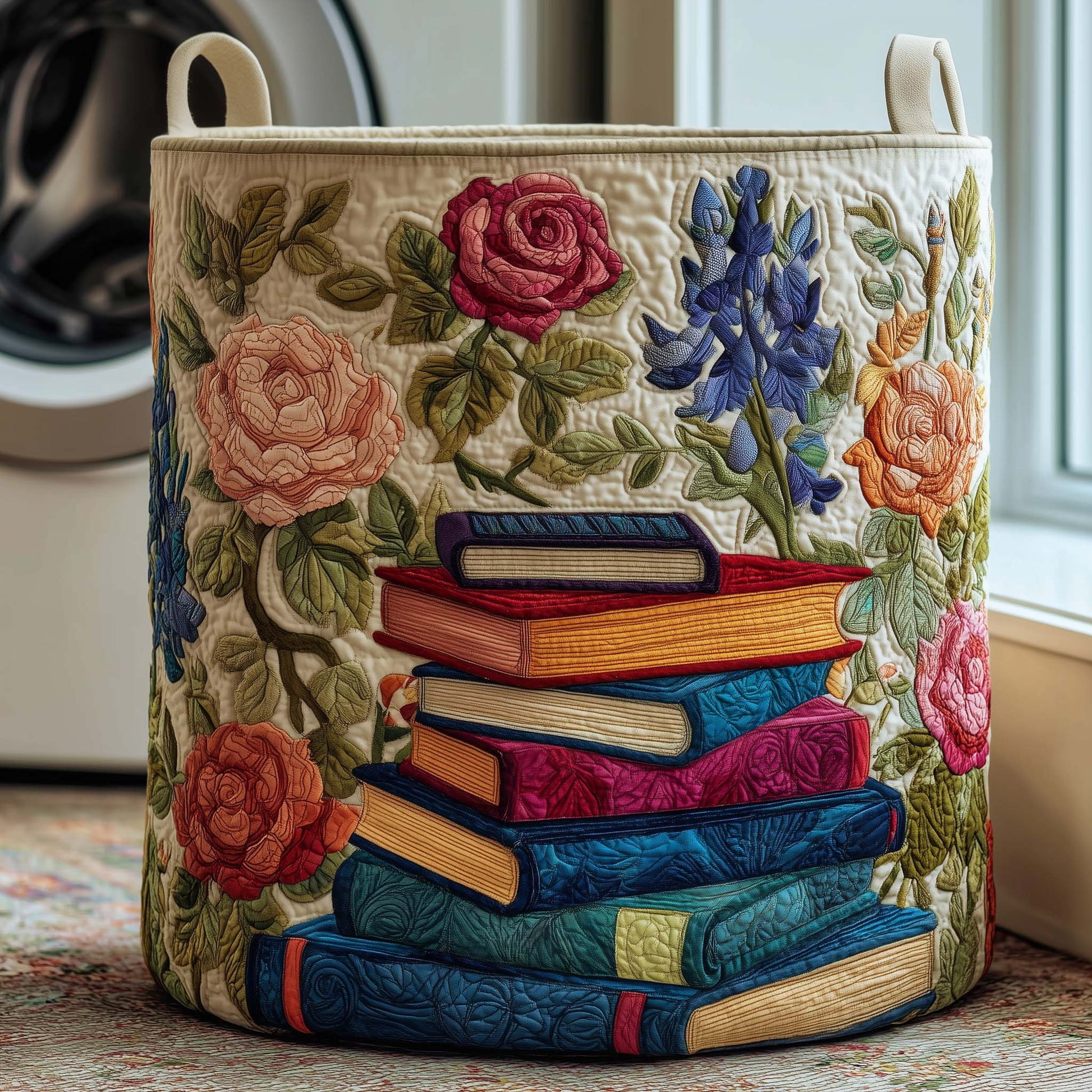 Floral Library Quilted Laundry Basket, Storage Bin Laundry Basket Fabric, House Storage Hamper, Mother Day's Gift Ideas