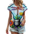 thumbnail image 1 of Floral Light Bulb Art Women's Blouse Short Sleeve Women's Top T-Shirt Spring Summer Clothes, 1 of 7