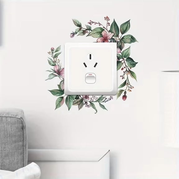 Floral Light Switch Wall Sticker Decor - Eco-Friendly Leaf and Flower Design for Home Decoration, Peel and Stick Switch Plate Cover for Bedroom Living Room Entryway
