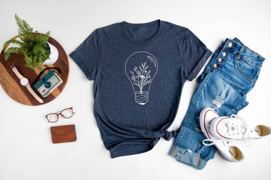 Floral Lightbulb Shirt | Plant Lover | Wildflower Shirt | Plant Shirt | Graphic Plant Tee | Autism Awareness Shirt, Full Size S-5XL