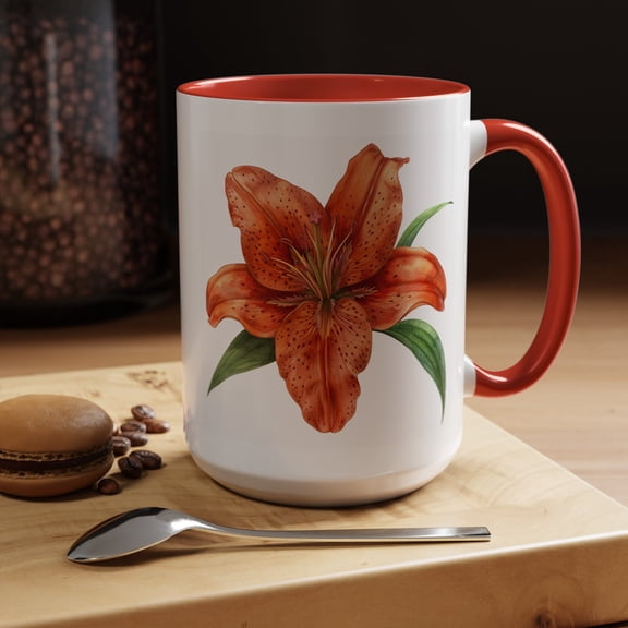 Floral Lilly Coffee Mug: Vibrant Ceramic Cup, 15oz