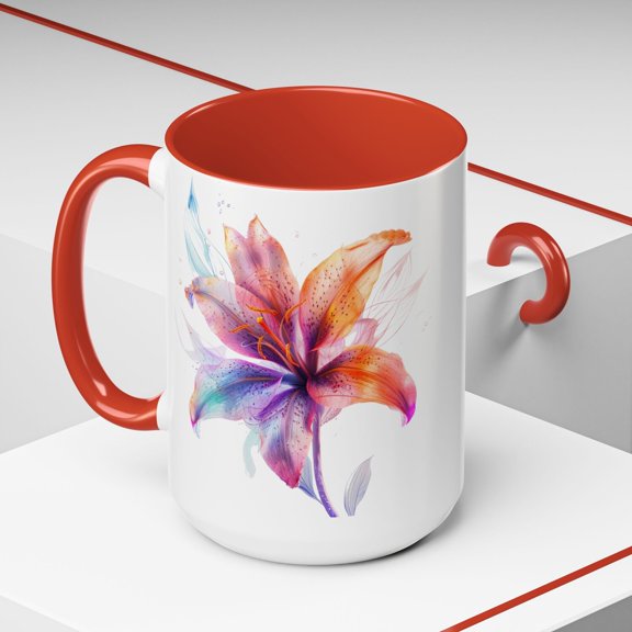 Floral Lilly Pattern Coffee Mug - 15oz Ceramic Mug