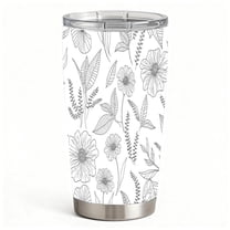 Floral Line Art Stainless Steel Tumbler with Lid, Double-Wall Insulated Hot & Cold Travel Cup