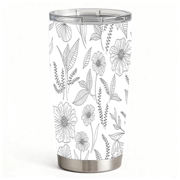 Floral Line Art Stainless Steel Tumbler with Lid, Double-Wall Insulated Hot & Cold Travel Cup