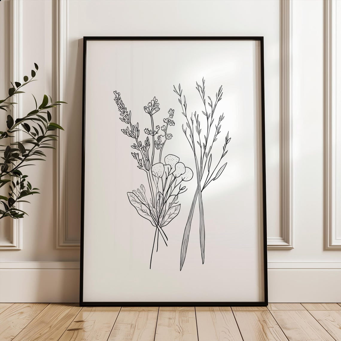 Floral Line Art Wall Art Print, Black And White Botanical Office Decor ...