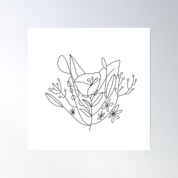 Floral Line Art X Poster Wall Art, Modern Wall Decor For Living Room Bedroom, 16x16 UNFRAMED