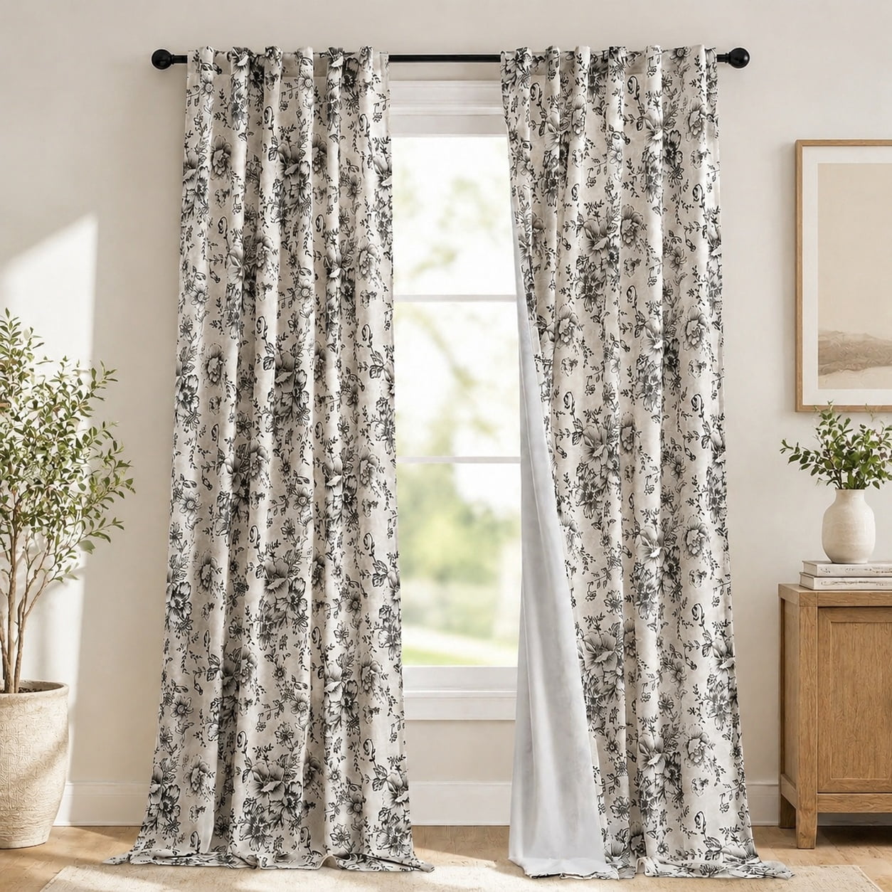 Floral Linen Blackout Curtains for Bedroom 120 Inches Long – Light