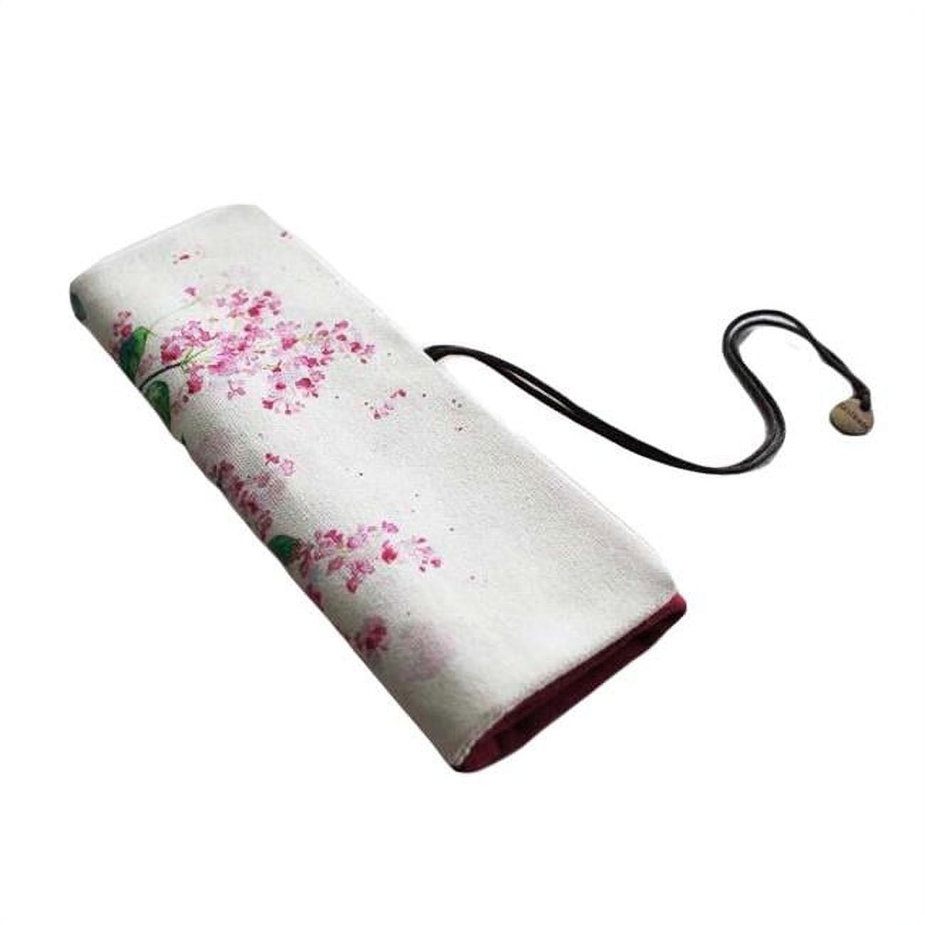 Floral Linen Pen Case Roll up Pencil Case Cosmetic Pencil Pouch Purse Bag