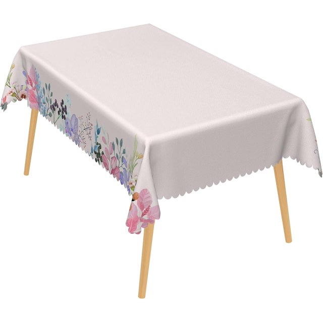 Floral Linen Table Cloths for Rectangle Table Watercolor Leaves