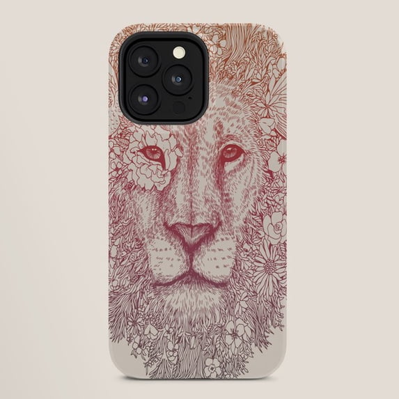 Floral Lion Botanical Line Art Tough Phone Case for Apple iPhone ...