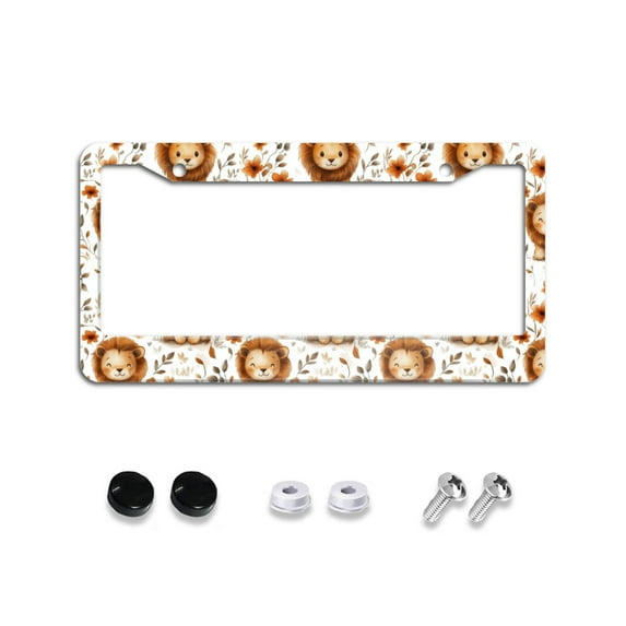 Floral Lion License Plate Frames for Women Men Car Plate Holder Cover Metal Tag Aluminum Car Accessories Front Rear Plate Decor