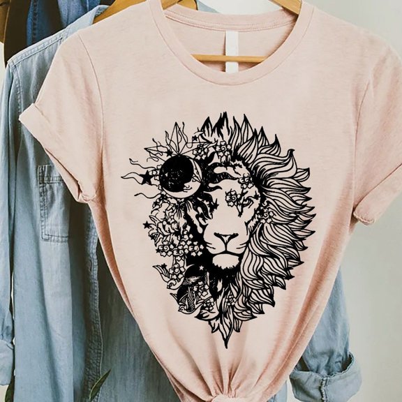 Floral Lion Shirt, Moon And Stars Lion T-Shirt, Cute Lion Shirt For Women, Lion Flower Shirt, Leo Gift Shirt, Animal Lover Graphic Tee, Unisex S-5XL Hot Trending Shirt, Vintage Birthday Gift