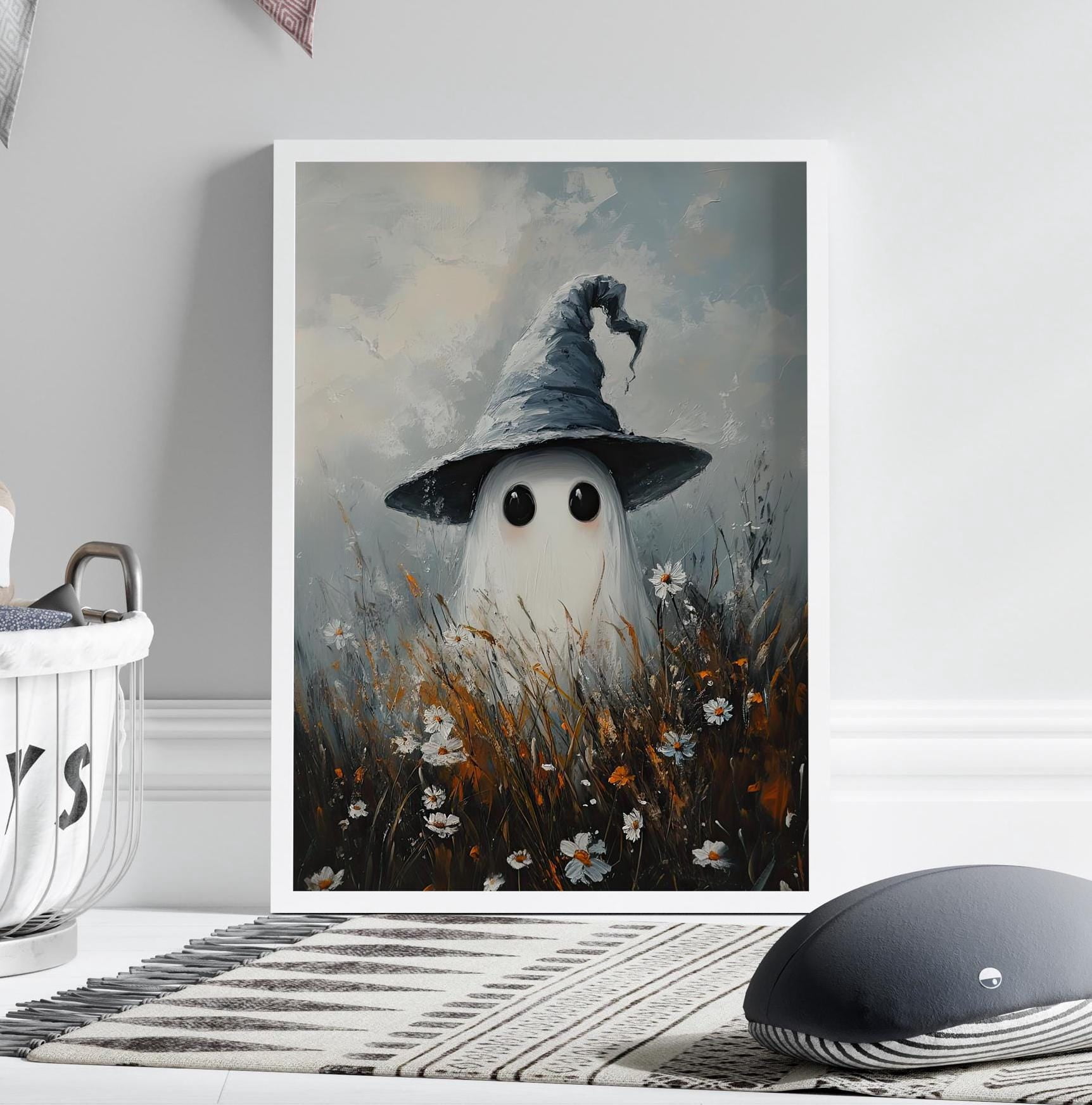 Floral Little Wizard Ghost In Wildflower Field Oil Or Spooky Ghost ...