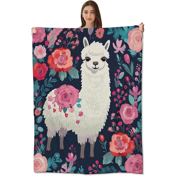 Floral Llama Soft Flannel Throw Blanket \u2013 Comfy, Lightweight Warm Plush Flannel for Sofa, Bed, Travel, Living Room \u2013 Fuzzy, AntiPilling Design for Outdoor Use 50×60 inch