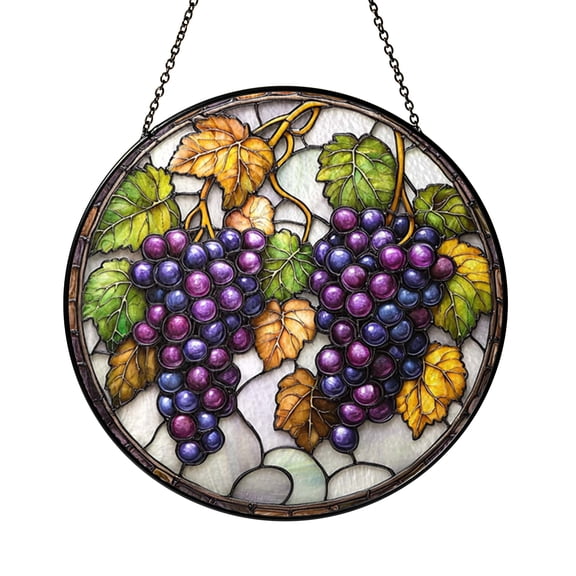 Floral Lotus Design Faux Stained Glass Round Window Decor2001