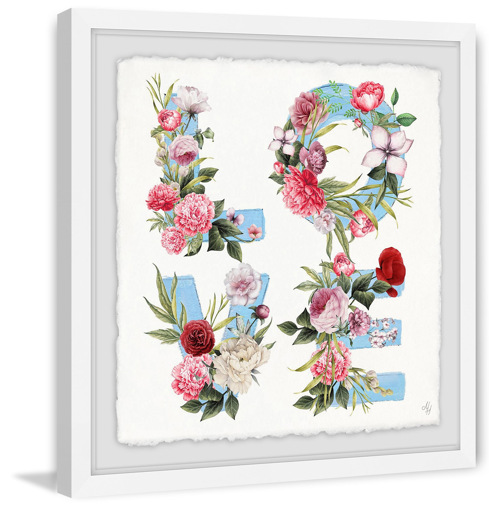 Floral Love 24" x 24" Multicolor Giclee Print with White Frame