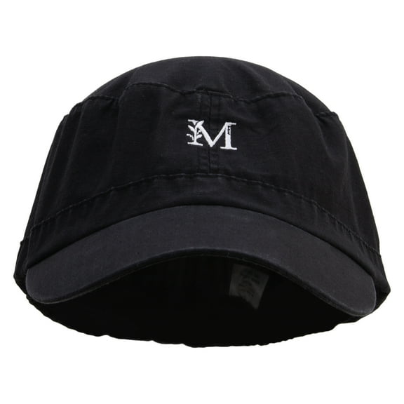 Floral M Embroidered Big Size Fitted Ripstop Cotton Military Army Cap - Black XL-2XL
