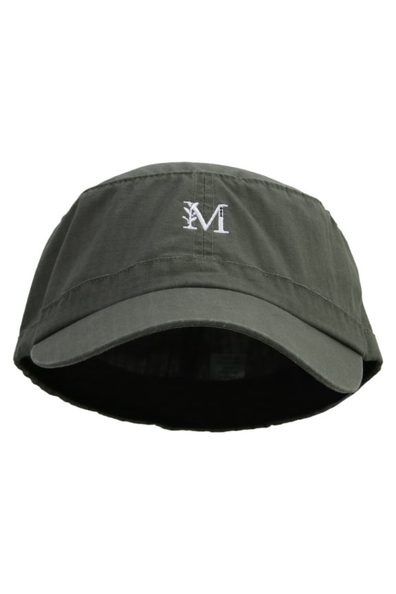 Floral M Embroidered Big Size Fitted Ripstop Cotton Military Army Cap - Olive XL-2XL