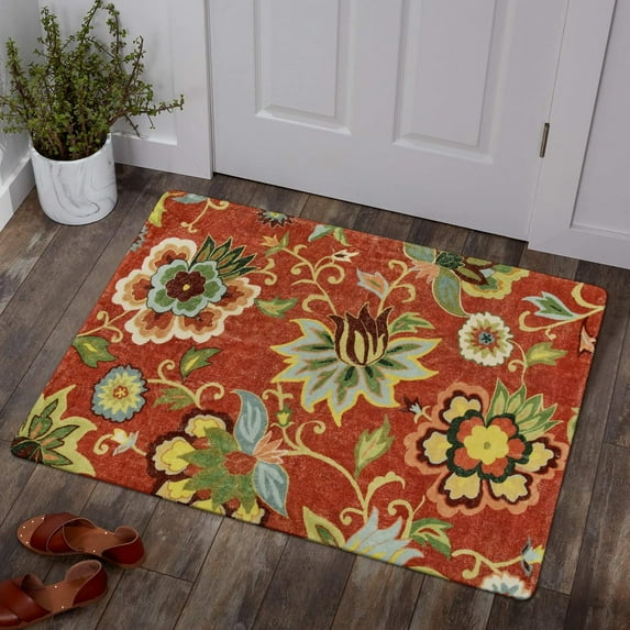 Floral Machine Washable Fall Rug - 3x5 Area Rug Non-Slip Stain Resistant Kitchen Rugs Soft Throw Low-Pile Rug for Bedroom, Accent Paisley Print Floor Carpet for Living Room Entryway Office