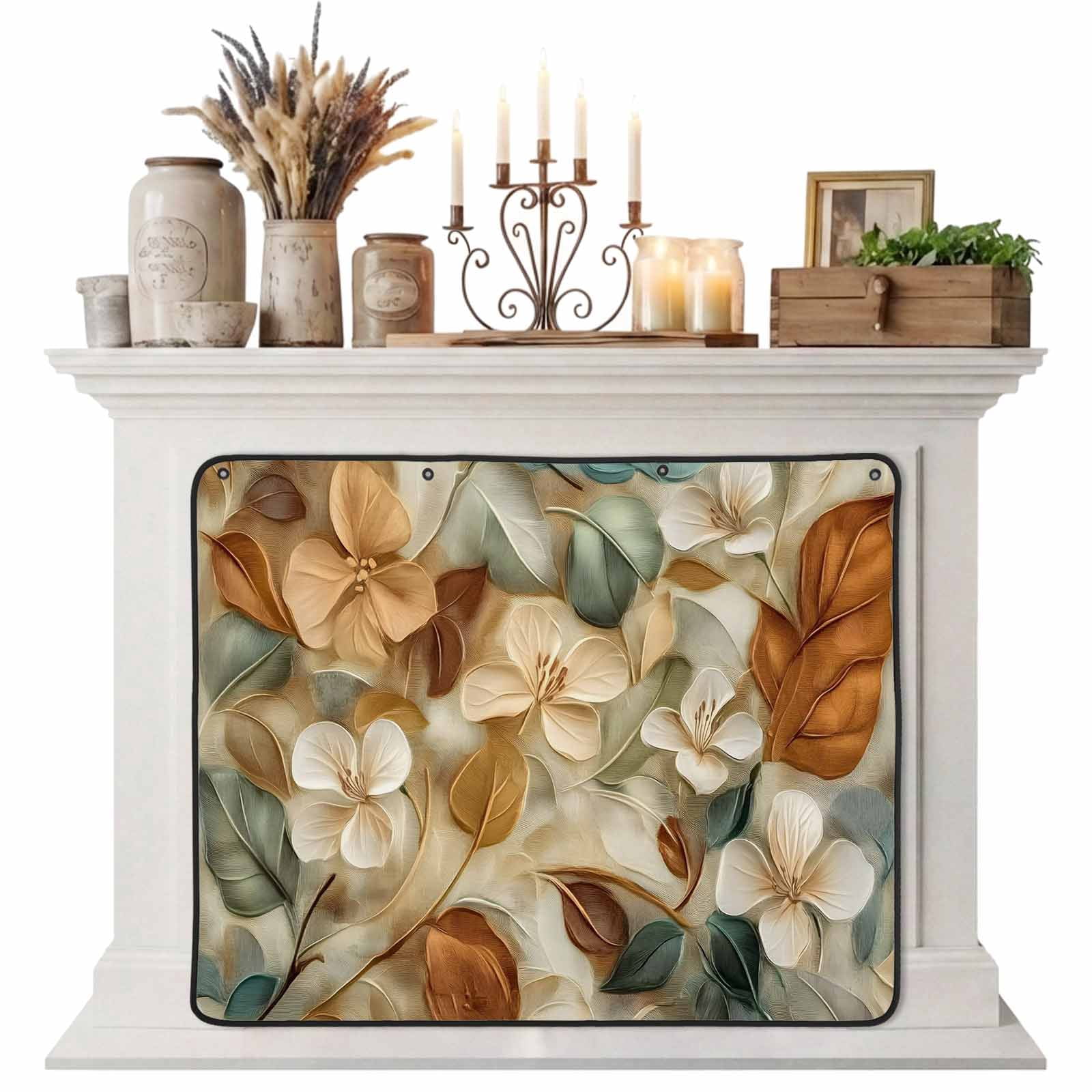 Floral Magnetic Fireplace Cover, Fireplace Draft Blocker, Modern