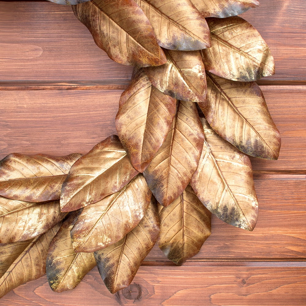 Floral Magnolia Leaf Garland Faux Branch Artificial 6 feet Bronze & Gold