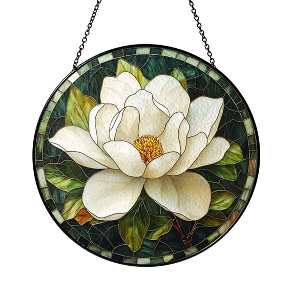 Floral Magnolia Stained Glass Style Panel – Decorative Window Accent