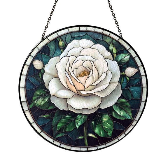 Floral Magnolia Stained Glass Style Panel, Window Decorative Art