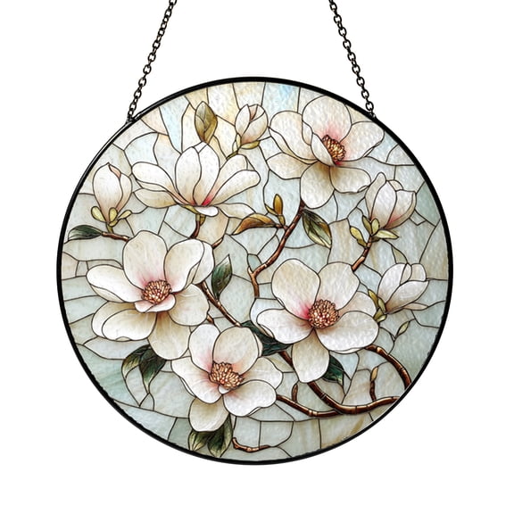 Floral Magnolia Stained Glass Style Window Decor