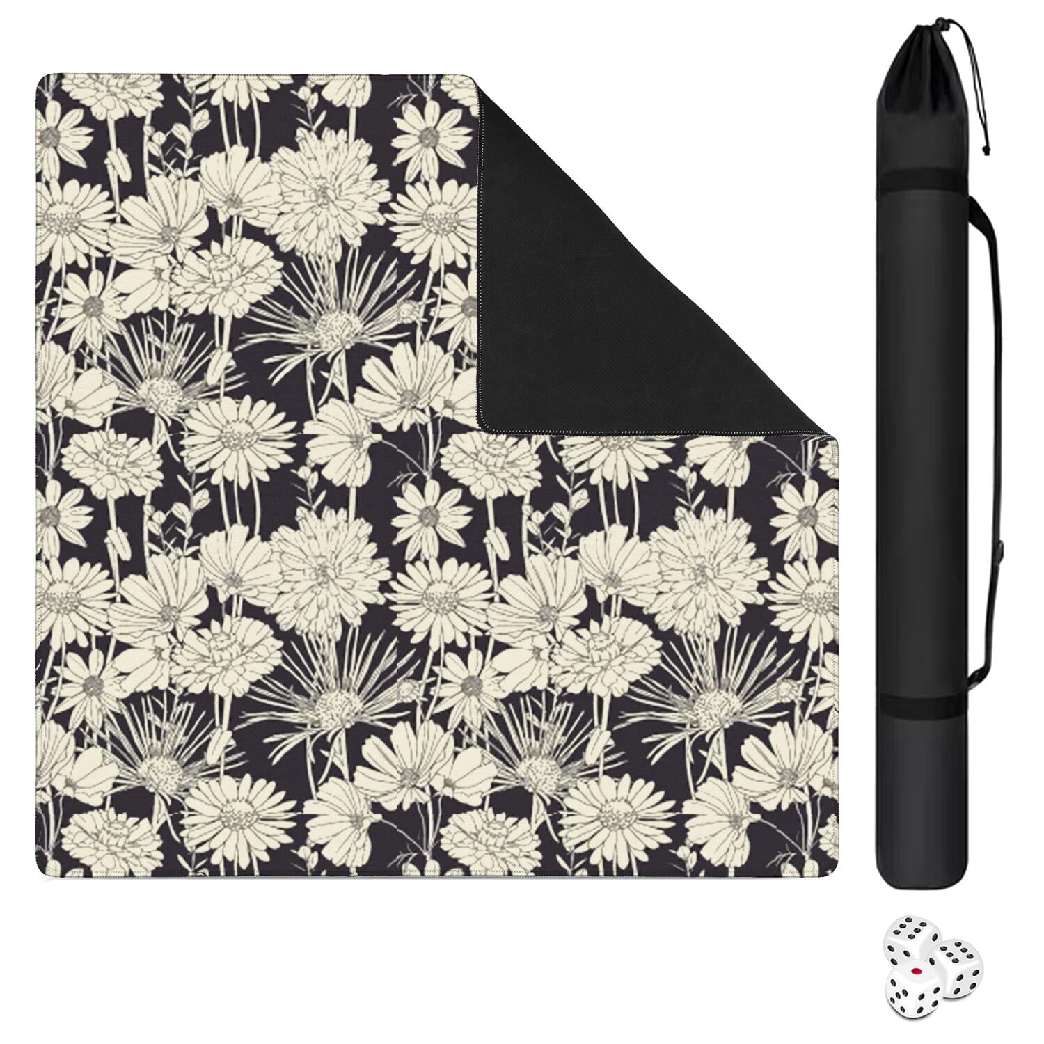 Floral Mahjong Game Night Mat 31.5 Inch Square Rubber Surface Provides Secure Grip for Tiles and Reduces Table Noise
