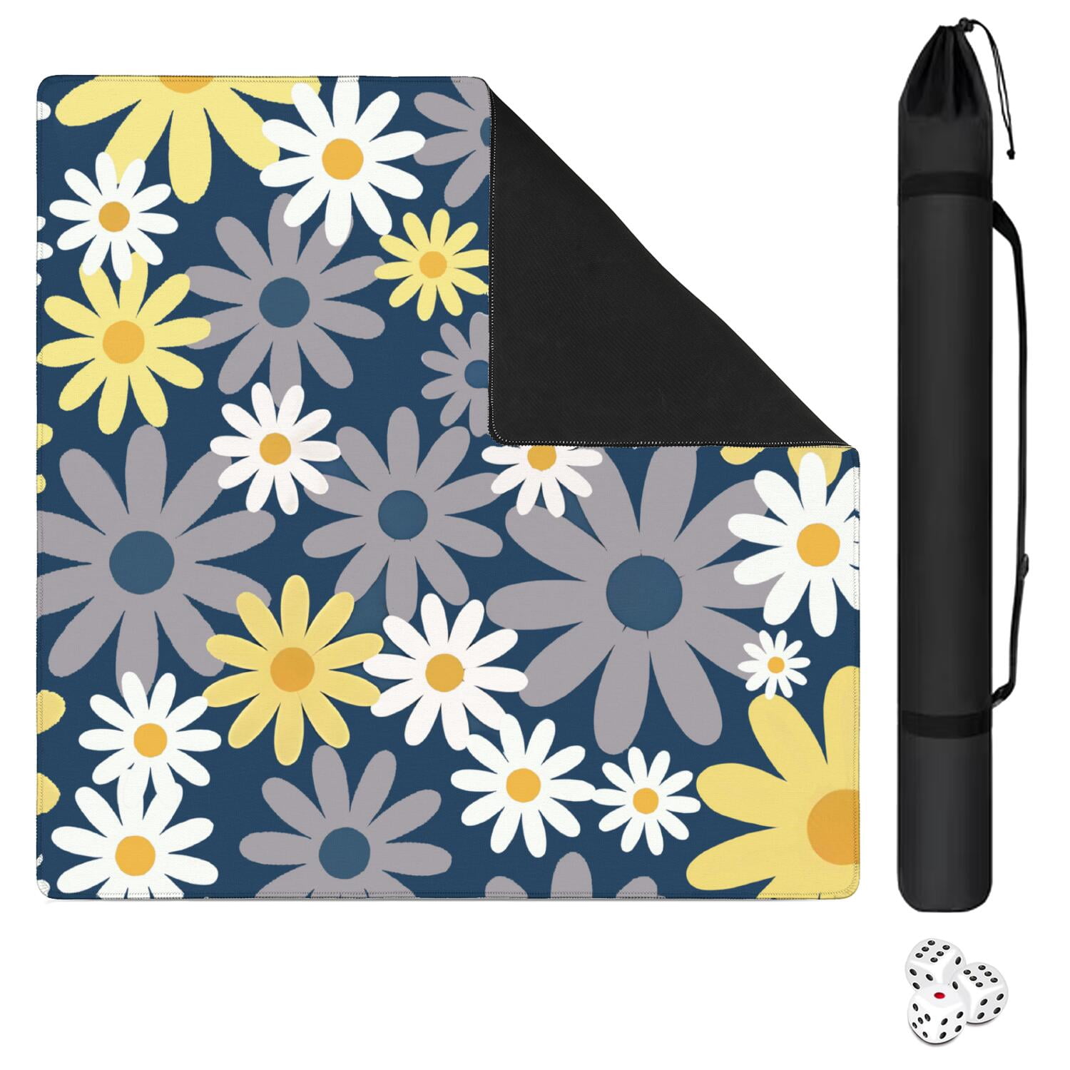 Floral Mahjong Game Table Mat 31.5 Inch Square Features a Rubber Non-Slip Bottom to Prevent Movement During Intense Tile Games