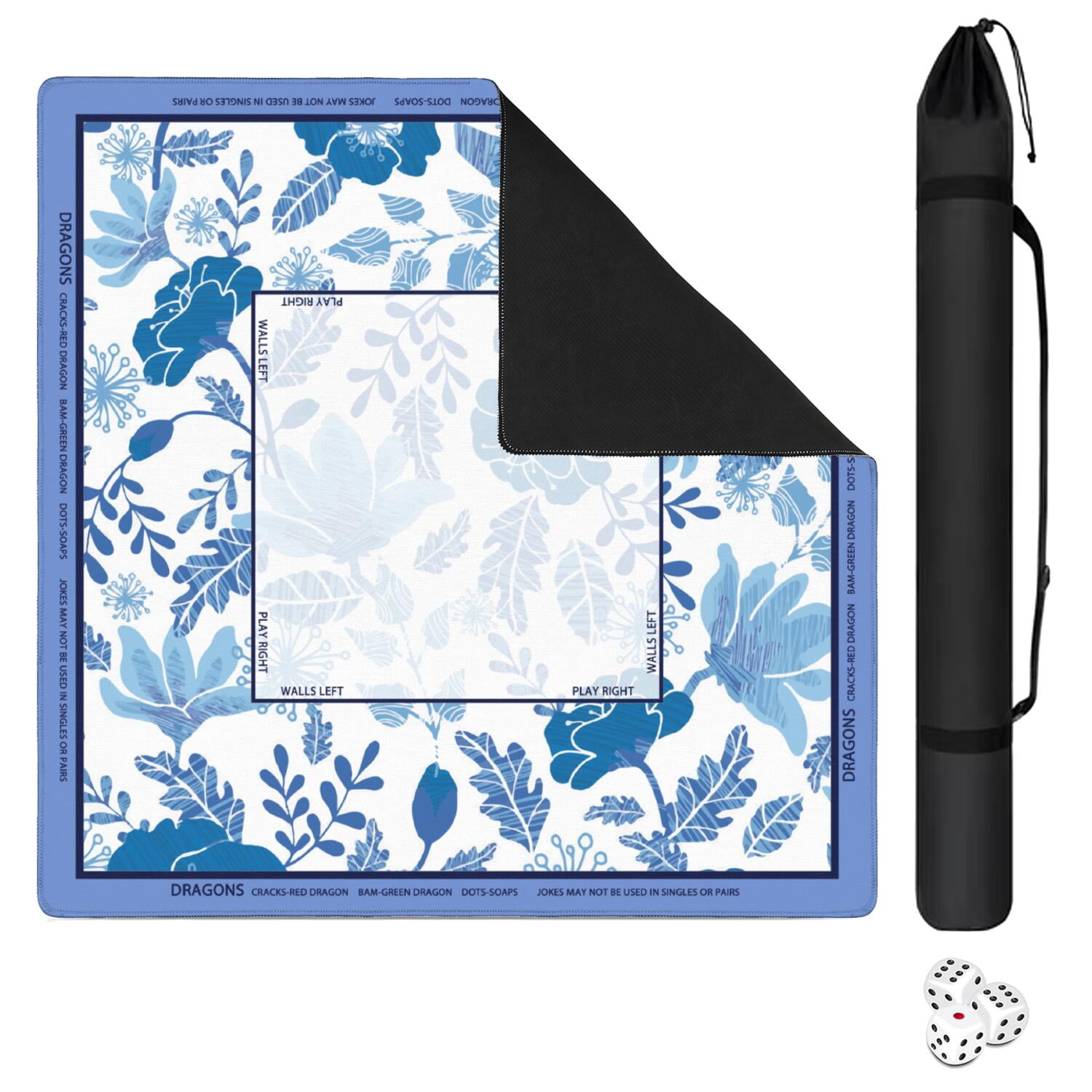 Floral Mahjong Mat with Rules, 31.5*31.5in Anti Slip American Mahjong Mat for Table, Noise Reduction, Neoprene Mah jongg Mats with Carrying Bag & 3 Dices, Mahjong Set Gift, Board Tile Games Mats