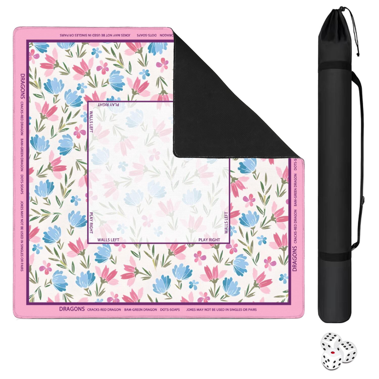Floral Mahjong Mat with Rules, 31.5*31.5in Anti Slip American Mahjong Mat for Table, Noise Reduction, Neoprene Mah jongg Mats with Carrying Bag & 3 Dices, Mahjong Set Gift, Board Tile Games Mats