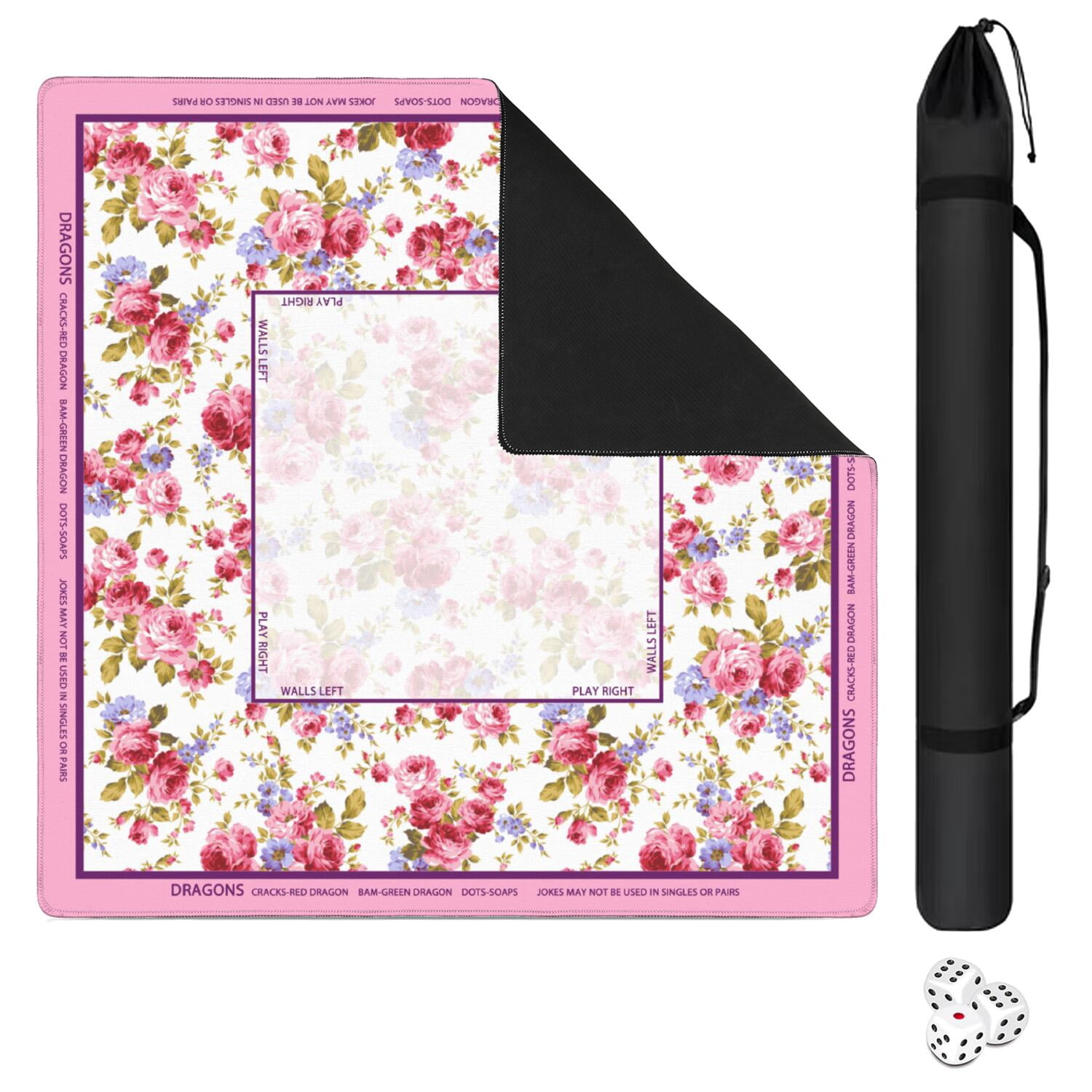 Floral Mahjong Mat with Rules, 31.5*31.5in Anti Slip American Mahjong Mat for Table, Noise Reduction, Neoprene Mah jongg Mats with Carrying Bag & 3 Dices, Mahjong Set Gift, Board Tile Games Mats