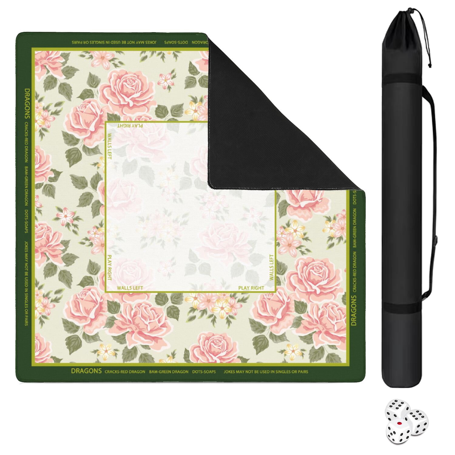 Floral Mahjong Mat with Rules, 31.5*31.5in Anti Slip American Mahjong Mat for Table, Noise Reduction, Neoprene Mah jongg Mats with Carrying Bag & 3 Dices, Mahjong Set Gift, Board Tile Games Mats