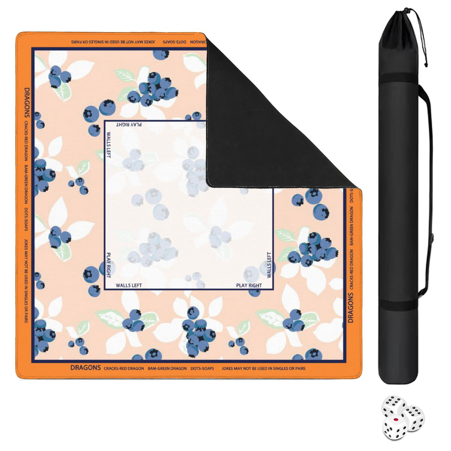 Floral Mahjong Mat with Rules, 31.5*31.5in Anti Slip American Mahjong Mat for Table, Noise Reduction, Neoprene Mah jongg Mats with Carrying Bag & 3 Dices, Mahjong Set Gift, Board Tile Games Mats