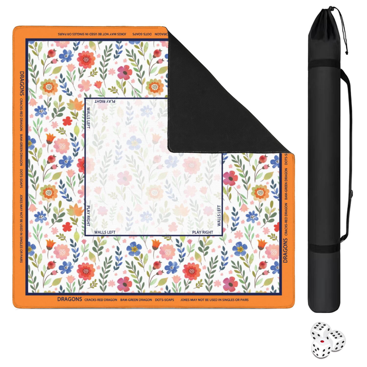 Floral Mahjong Mat with Rules, 31.5*31.5in Anti Slip American Mahjong Mat for Table, Noise Reduction, Neoprene Mah jongg Mats with Carrying Bag & 3 Dices, Mahjong Set Gift, Board Tile Games Mats