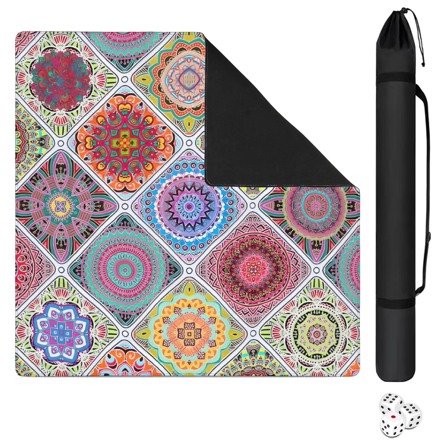 Floral Mahjong Mat for Table, 31.5*31.5in Anti Slip American Mahjong Table Cloth, Noise Reduction, Neoprene Mah jongg Mat with Carrying Bag & 3 Dices, Mahjong Set Gift for Board Tile Games Mats