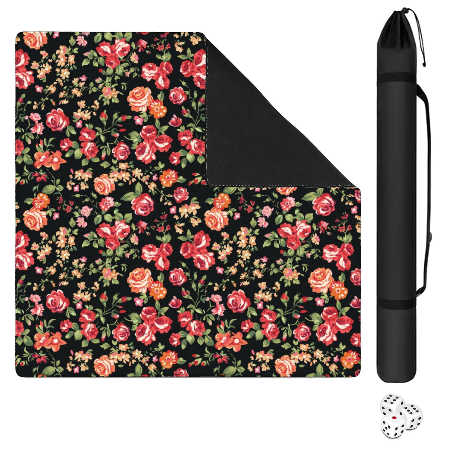 Floral Mahjong Table Gaming Mat 31.5x31.5 Inches Rubber Construction Provides Secure Surface for Tiles and Game Pieces