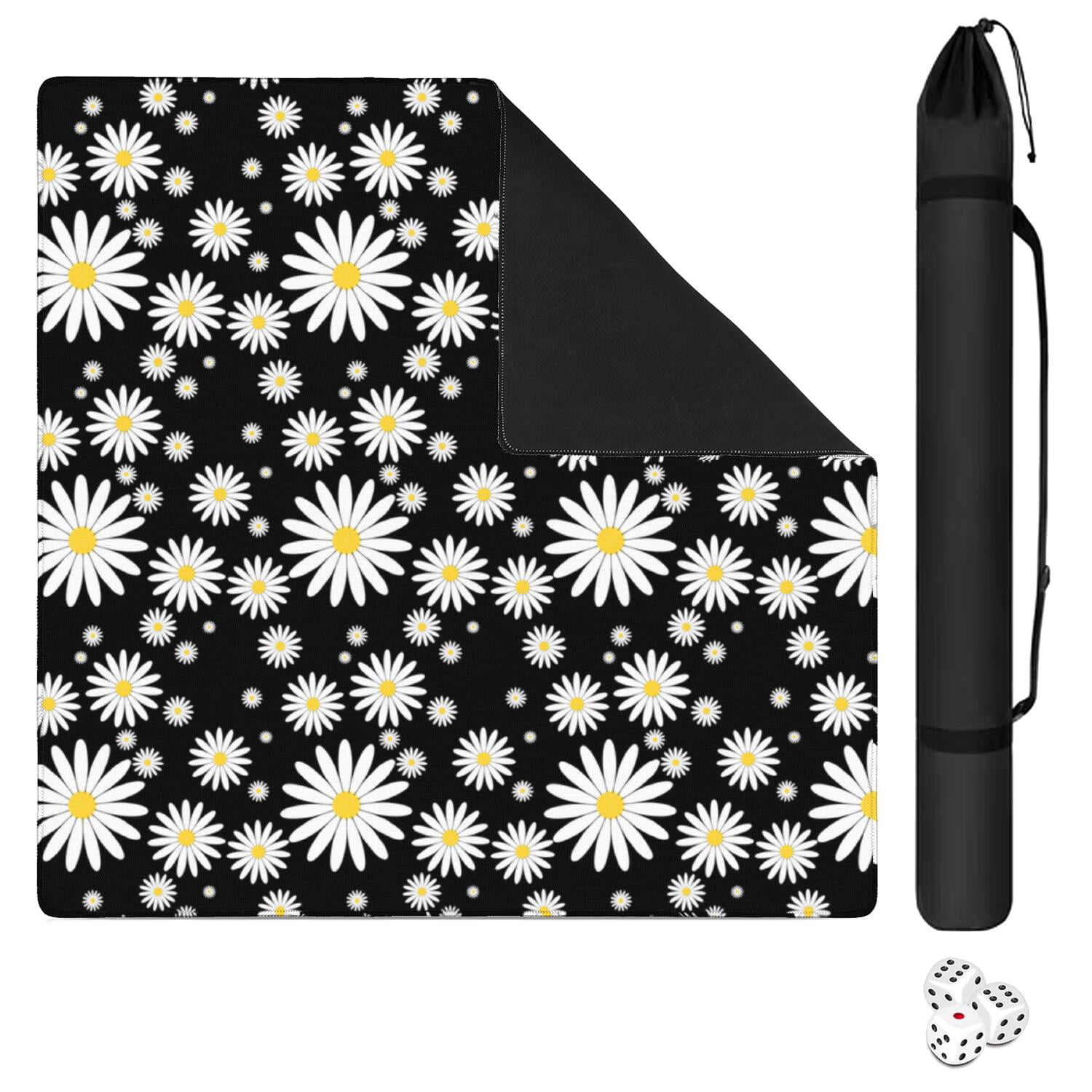 Floral Mahjong Table Surface Mat 31.5x31.5 Inches Rubber Construction Provides Secure Area for Tiles and Game Pieces