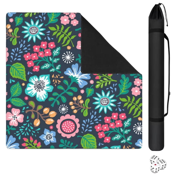 Floral Mahjong Tile Playing Mat 31.5 Inch Square High Quality Rubber Material with Anti-Slip Properties for Table Top Gaming
