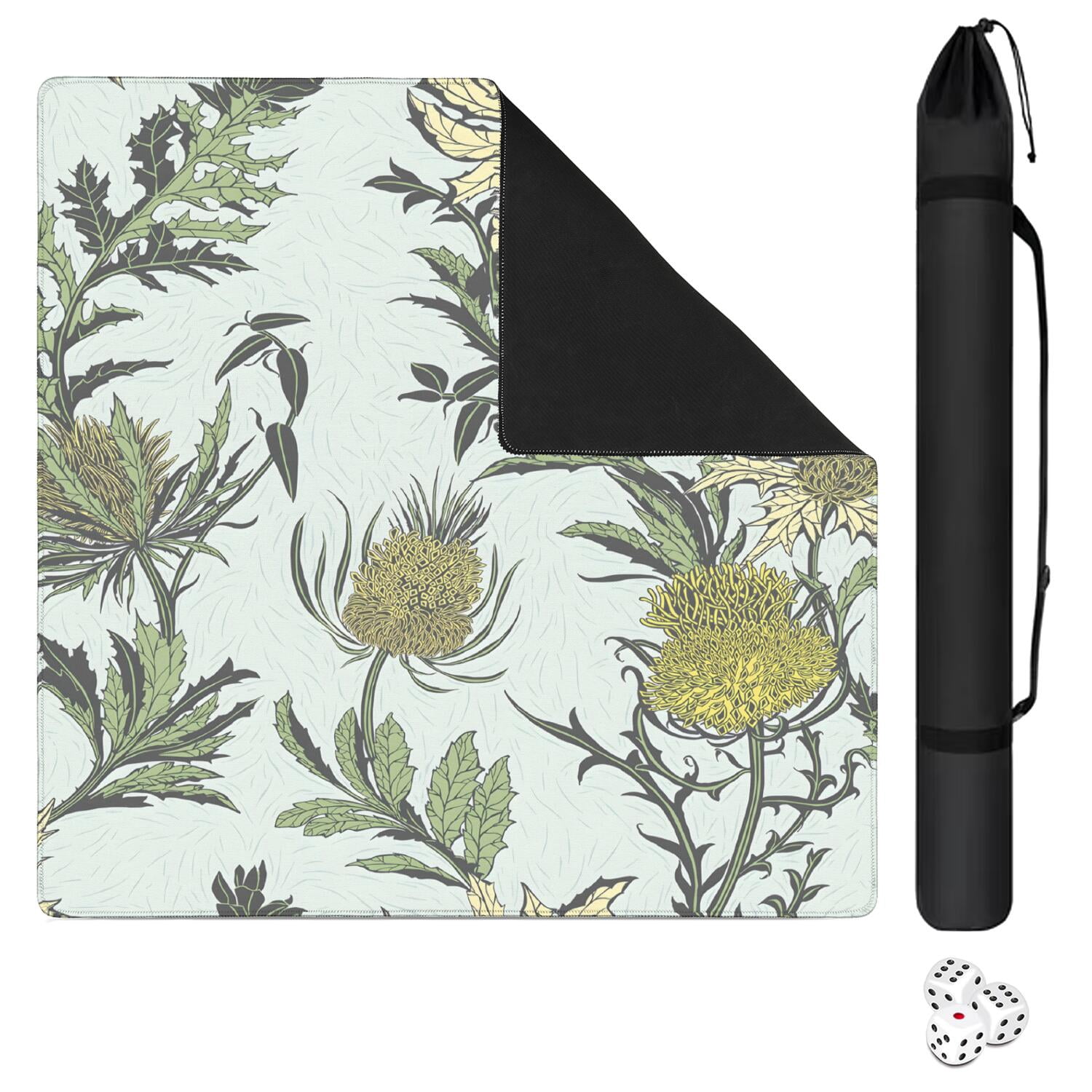 Floral Mahjong Tile Playing Mat 31.5 Inch Square High Quality Rubber Material with Anti-Slip Properties for Table Top Gaming