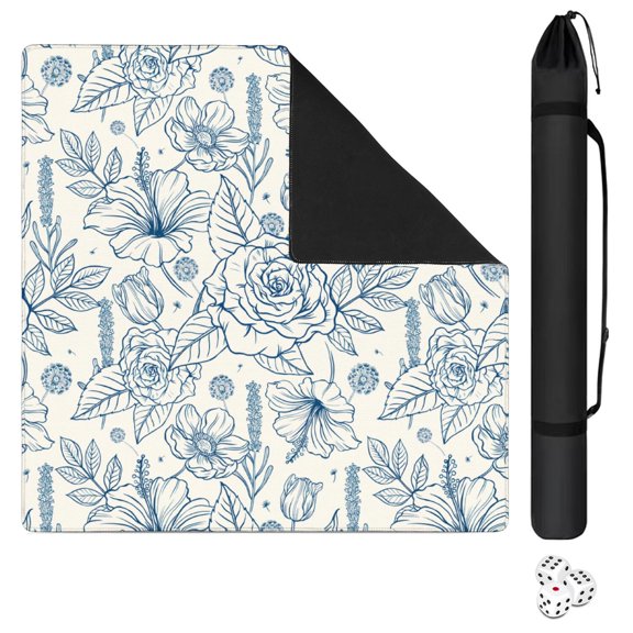 Floral Mahjong Tile Surface Mat 31.5 Inch Square Rubber Construction Enhances Grip and Reduces Clacking Sound