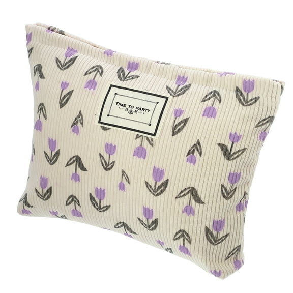 Floral Makeup Bag Large Capacity Makeup Pouch for Coin Purse Foundations Lipsticks Brushes Beige Purple