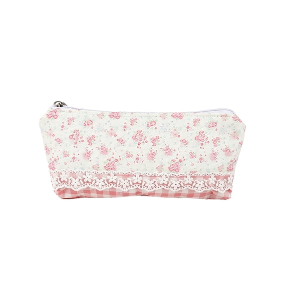 Floral Makeup Brush Cosmetic Bag for Women, Small Flower Pencil Pouch, Flowers Toiletry Organizer Case Kawaii Makeup Cosmetic Travel Cloth Pouch (Pink Floral, 4.7''x8.6'')