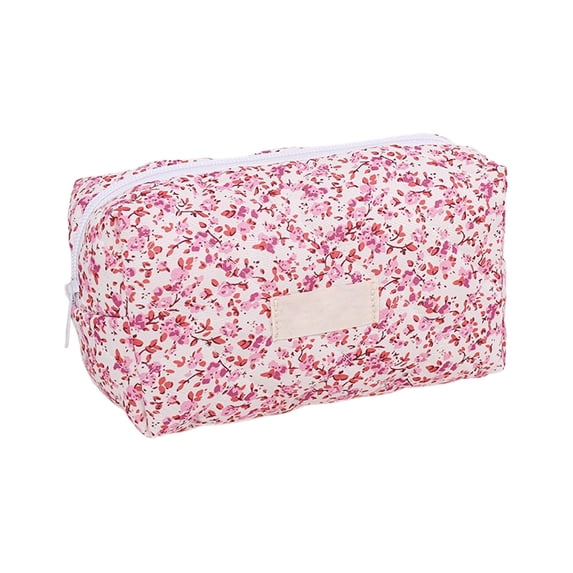 Floral Makeup Pouch with Zipper, Compact Cosmetic Accessory Organizer for Lipstick Brushes and Toiletries, Travel Bag for Home Office Purse Bathroom and Trips