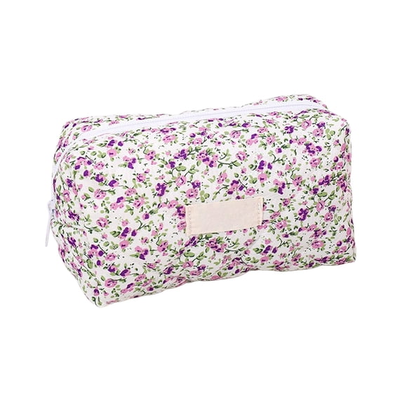 Floral Makeup Pouch with Zipper, Compact Cosmetic Accessory Organizer for Lipstick Brushes and Toiletries, Travel Bag for Home Office Purse Bathroom and Trips