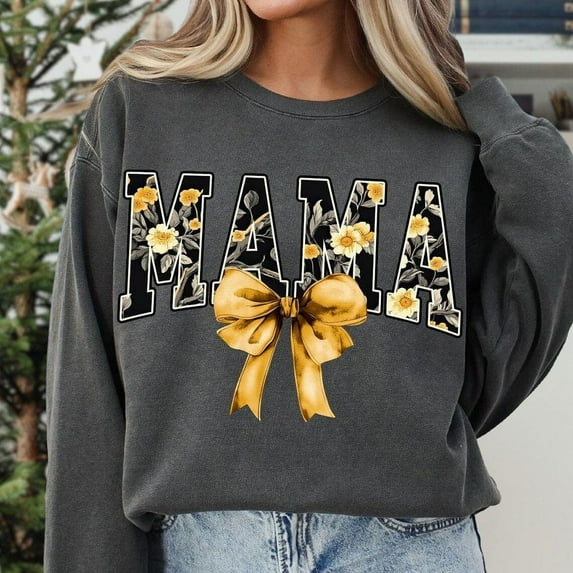 Floral Mama Coquette Sweatshirt, Sunflower Bow Mom Shirt, Chinoiserie Girl Grandmillennial Sweatshirt, Vintage Mama Life Sweatshirt