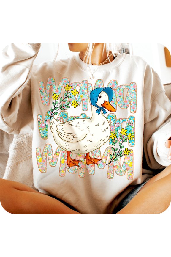 Floral Mama Goose Sweatshirt, Cute Goose Lover Crewneck, Duck Mom Mother’s Day Gift, Girly Spring Pullover