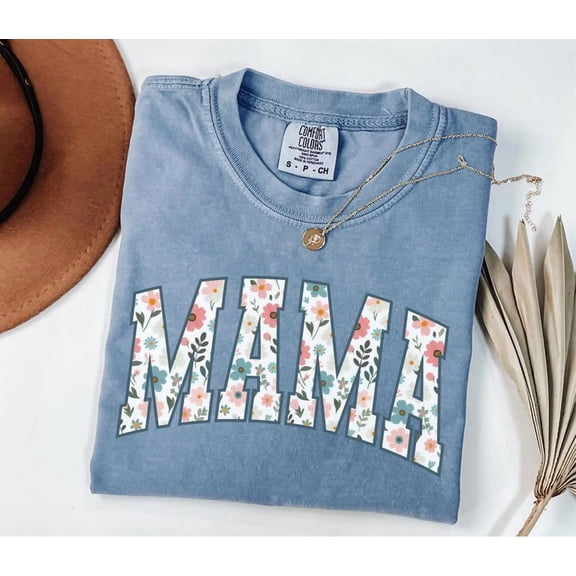 Floral Mama Shirt, Comfort Colors® Mom Spring Tee, Trendy Mom Tshirt, Women's Flower Mama Shirt, Spring Pregnancy Reveal Gift for New Mom