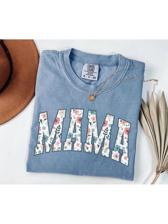 Floral Mama Shirt, Comfort Colors® Mom Spring Tee, Trendy Mom Tshirt, Women's Flower Mama Shirt, Spring Pregnancy Reveal Gift for New Mom
